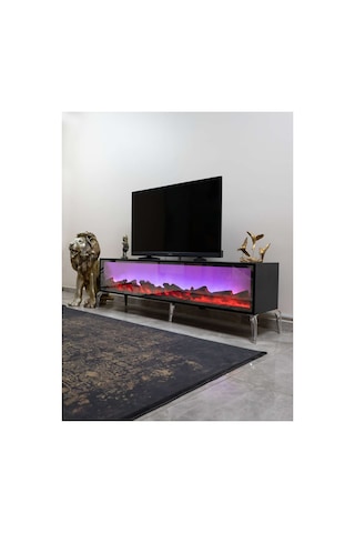 Leon Şömineli Tv Ünitesi 170 X 30 Antrasit Renkli Siyah Siyah