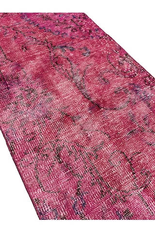 El Dokuma Vintage Yolluk 72x280 Düz Pembe Eskitme Yün Halı Pembe