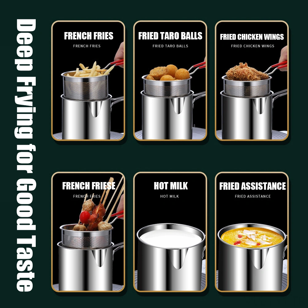 Youtek 304 Paslanmaz Çelik Evcil Küçük Kızartma Tenceri, Yağ Tasarruflu, Elekli, Anti-yanık Kollü, Tüm Ocak Türlerine Uygun, Tek-kişilik/mini Kızartma Tenceri