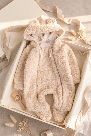 Babymod Kışlık Premium Kalite Kız Peluş Erkek Bebek Tulum Bej