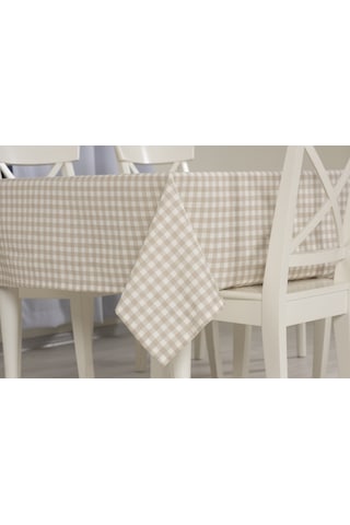 Ekose Masa Örtüsü Bej