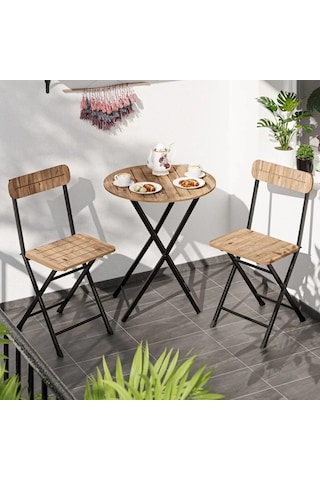 Masa Sandalye Bahçe Bistro Takım Yuvarlak Çam 1481 Kahverengi