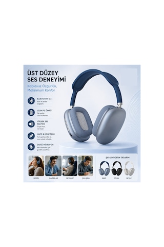 P9 Plus Kulaküstü Kablosuz Kulaklık Şarjlı Wireless Headphone Bluetooth Lu Hafıza Kartı Ve 3.5mm Jack Girişli Type C Şarj Girişli Mikrofonlu Kulaklık Mp3 Müzik Çalar