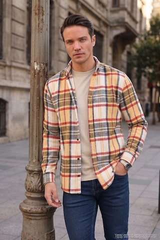 Buratti Ekoseli Uzun Kollu Slim Fit Kışlık Erkek Gömlek Cf21W112844 Hardal