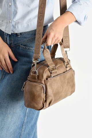 Suni Deri Kadın Omuz Çantası 25 17 Cm Çapraz Askılı Postacı Çanta Mega Bag Vegan Deri Kol Çantası Vizon