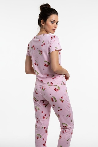 Kompedan Kadın Bisiklet Yaka Yumuşak Dokulu Büyük Kiraz Desenli Kısa Kol Pijama Takım Pembe 70132-4668