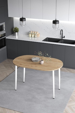 Melinda 60x90 Cm Safir Meşe Tabla Beyaz Metal Ayak Mutfak Masası Yemek Masası Balkon Masası Çalışma Masası Safir Meşe-beyaz Ayak Çok Renkli