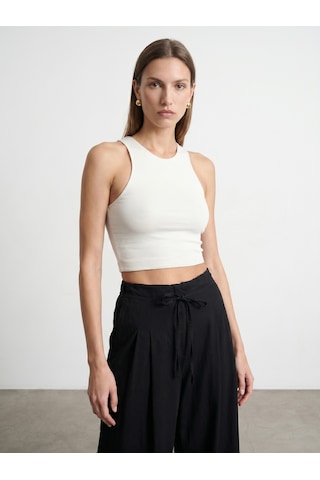 Dilvin 32941 Kolsuz Crop Top-ekru