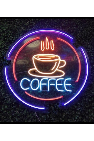 Çemberli Fincan Ve Coffee Yazısı - Led Dekoratif Duvar Aydınlatması Neon Duvar Yazısı Sihirli Led Mesajlar