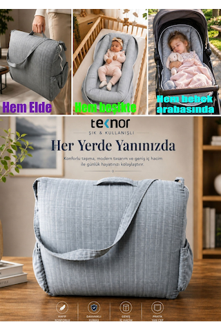 Teknor Çok Amaçlı Taşınabilir Anne Çantası- Bebek Yatağı - Yastık Destekli Yatağı- Emzirme Yastığı