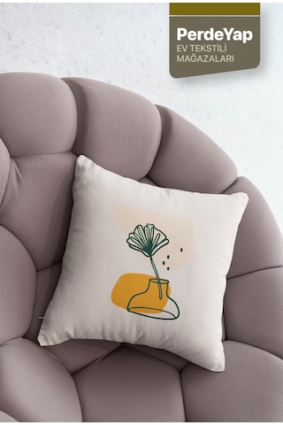 Soyut Çiçekler Desenli 4lü Dijital Baskılı Kırlent Kılıfı 43 X 43 Cm Krem-hardal 053 Hardal-yeşil