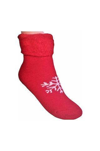 Kadın Kışlık Termal Yılbaşı Temalı Polar Çorap Kırmızı