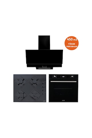 Alveus Afm Serisi FM7700 + FM-BD2200 + FM3300 Juve Turbolu Cam Dijital Siyah 3'lü Ankastre Set