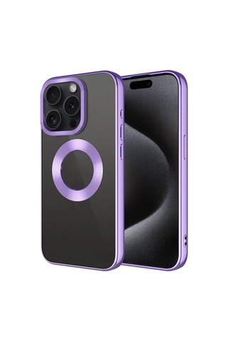 Apple Uyumlu iPhone 15 Pro Max Tek Kamera Çerçeveli Logo Gösteren Csm Zore Omega Kılıf lila