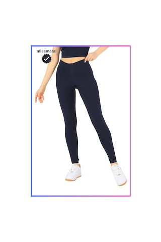 Missmaral Slim Fit Yüksek Bel Toparlayıcı Lacivert Spor Tayt Flatlock Dikiş Detaylı Fit Tasarım Oslo 1090 Lacivert