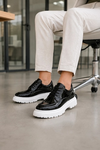 Mevese Verlixo Bağcıklı Parlak Rugan Erkek Casual Sneaker Klasik Günlük Ayakkabı - Siyah
