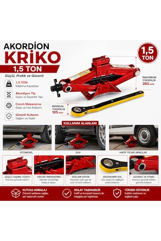 1,5 Ton Akordiyon Kriko Cırcırlı Araç Kaldırma Krikosu