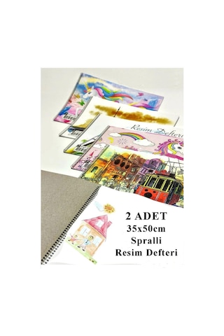 35x50 Cm Spiralli Resim Defteri 2 Adet 15 Yaprak Spiralli Büyük Boy Resim Defteri Karton Kapak 110 Gr