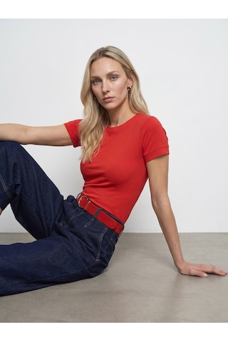 DİLVİN 32637 Bisiklet Yaka T-shirt-kırmızı