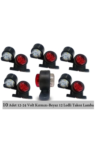 10 Adet Mini 12 Ledli Takoz Lamba 12-24 Volt Kırmızı Beyaz