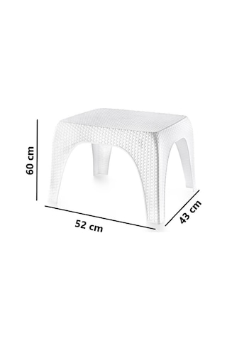 Omnipazar Hasır Desen Plastik Bahçe Balkon Plaj Şezlong Sehpa 4'lü Set Beyaz Beyaz