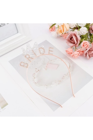 Rose Gold Renk Bekarlığa Veda Kristal Taş Bride Tacı İthal 16x10 Cm Diğer