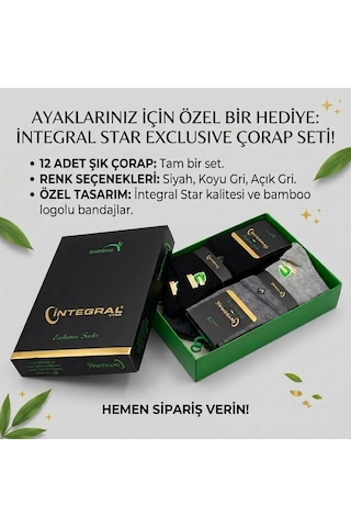 İntegral Star Exclusive Bambu Çorap Seti - 12 Adet Siyah, Koyu Gri, Açık Gri Erkek Dikişsiz Çorap