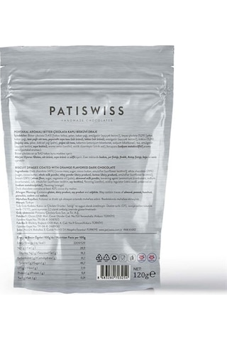 Patiswiss Portakal Aromalı Bitter Çikolatalı Bisküvi Draje 120 G
