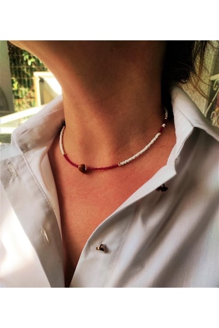 GOLD KAPLAMA SİTRİN TAŞI FUŞYA BONCUK KOLYE-KOL122 Çok Renkli