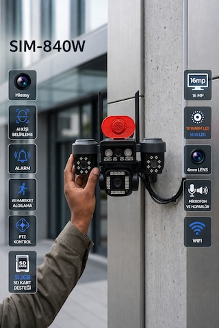 Sım-840w 4 Kameralı Akıllı Güvenlik Kamerası 12mp Wifi Ptz Aı Hareket Takipli Renkli Gece Görüşlü Dış Mekan Ip Kamera
