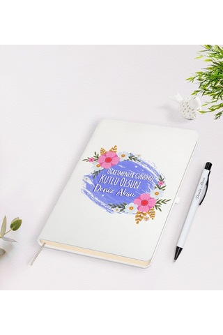 BK Gift Kişiye Özel Öğretmenler Günü Tasarımlı Beyaz Defter Kalem