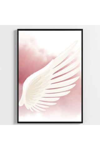 Besay Kanatlanmış Modern Yatak Odası Duvar Dekorasyonu Pembe Bulutlu Melek Kanadı Posteri 3'lü Set A2 Çerçevesiz