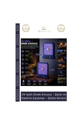 Sinekkouvucu Sinek Kovucu Mor Uv Işık Şarjlı Taşınabilir Haşere Elektrik Çarpmalı Dijital Ekranlı