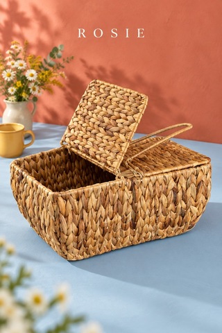 Rosıe 2 Kapaklı Hasır Piknik Sepeti 45 Cm Karışık