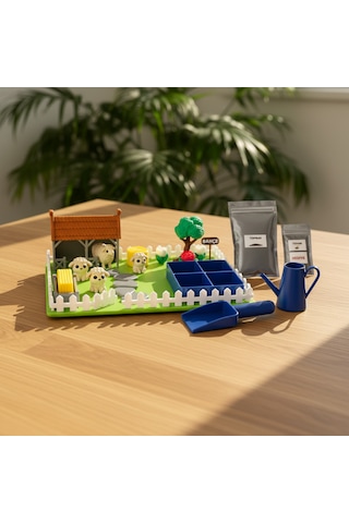 Kutpia Mini Bahçe Çocuk Oyun Ve Eğitim Seti 25x19cm - Sevimli Koyunlar Mavi