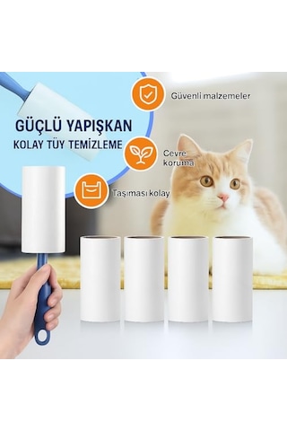 Toplayıcı Set 1 Sap 6 Rulo Toplam 360 Yaprak Kedi Köpek Tüyü Ve Toz Temizleyici Giysi Mobilya Ve Araç Koltuğu Iç