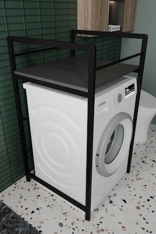 Stone Çamaşır Makinası Dolabı Rafı Kurutmalık Banyo Dolabı Takım Antrasit Antrasit