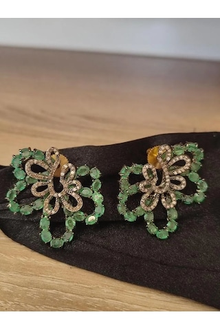 925 Ayar Gümüş Zümrüt Elmas Küpe 279 Gümüş