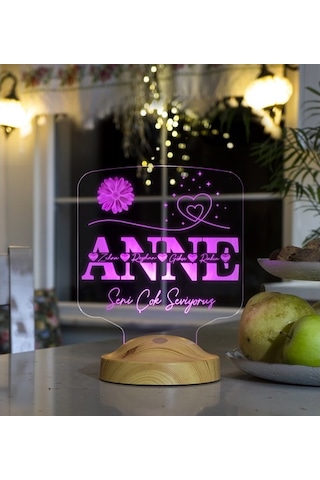 Anneler Günü Hediyesi, Kişiye Özel Anneye Hediye Kare Led Lamba