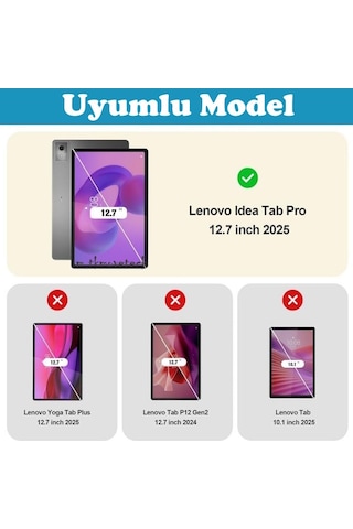 Lenovo Idea Tab Pro 12.7 Inç 2025 Tablet Kılıf Kalem Bölmeli Standlı Silikon Kapak + Ekran Koruyucu Cam Set