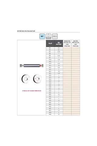 Fett M18x1,5 Pld C998 Metrik Erkek İnce Diş Vida Mastarı