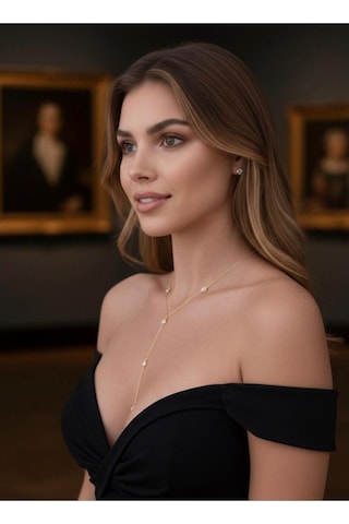 Kadın Zirkon Taşlı Y Model Çelik Kolye Altin