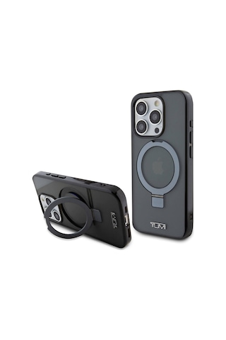 Apple Uyumlu iPhone 15 Pro Kılıf Tumı Lisanslı Magsafe Özellikli Pc Tpu Metal Logolu Ring Standlı