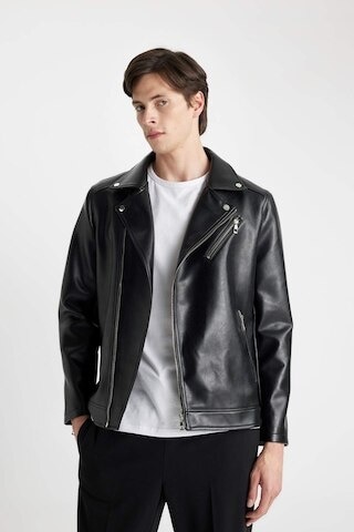 Defacto Slim Fit İnce Suni Deri Mont Ceket Dar Kesim Fermuarlı Üç Cepli Astarlı Mevsimlik Hafif C5715AX24AUBK27 Siyah