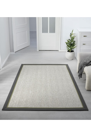 Mariesse Home Çift Bordürlü Hasır Dokulu Sisal Salon Mutfak Koridor Kesme Yolluk Dokuma Makine Halısı Çiftbördürlüsisal 665gri-yeşilsiyah