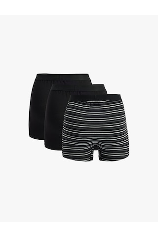 Koton Regular Fit Çizgili Pamuklu 3'lü Boxer Seti Siyah 6slm90030mk
