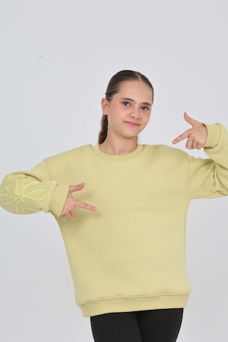 Toontoy Kız Çocuk Relax Fit Bisiklet Yaka Düşük Omuz Sweatshirt Açık Yeşil