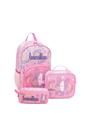 Benetton Kız Çocuk Açık Pembe Üçlü İlkokul Çanta Seti 21032 Pembe