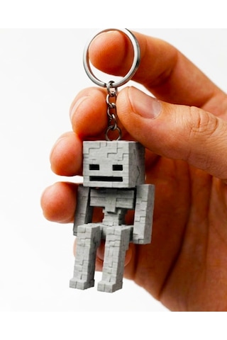 Minecraft İskelet Anahtarlık Hareketli Eklemli Skeleton Figürlü 3d Baskı Anahtarlık Beyaz