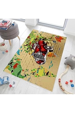 Hayvan Baskılı 100 Polyester Kilim Somon 80x150 Cm Çok Renkli